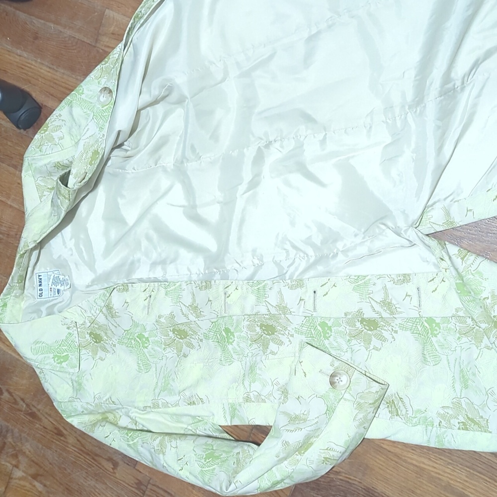 VINTAGE TRENCH Green Floral Print 100% COTTON Coat/ Jacket SIZE MED
